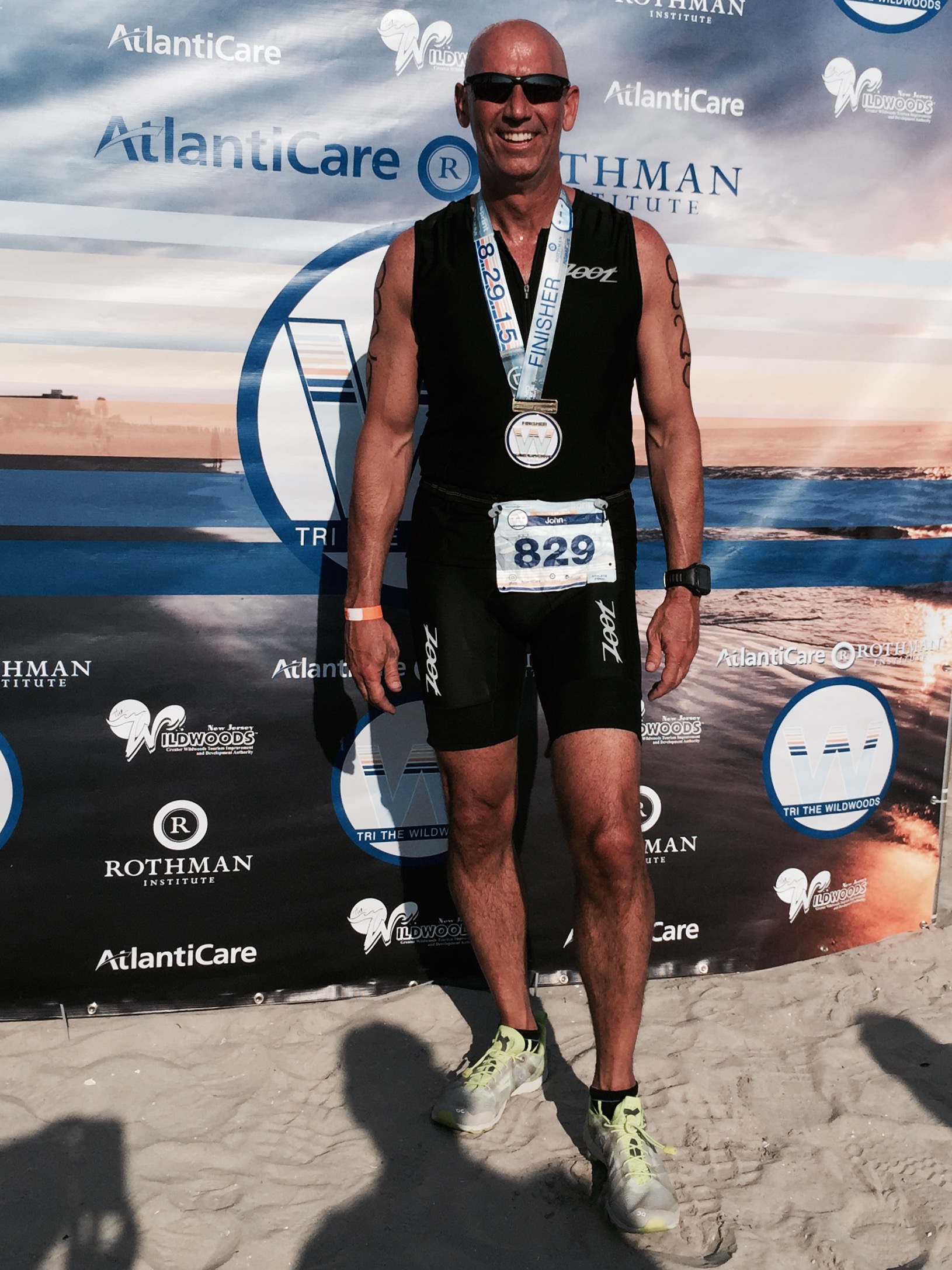 John finishing the Tri the Wildwoods triathlon, 2015